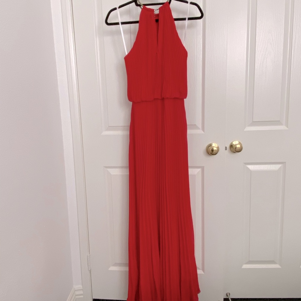 Formal Red Gown with Gold Choker neckline New Years Dress Party